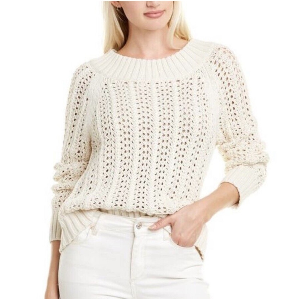 J. Crew Cream Wide Neck Beach Sweater with Pointelle Stitch Coastal Grannycore